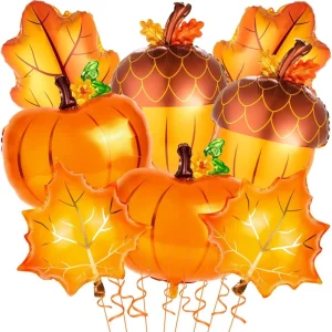8pcs set Thanksgiving Theme Pumpkin Maple Leaf Shape Foil Balloons for Thanksgiving Festival Party Decoration