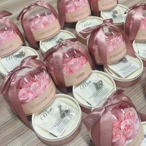 9 Artificial Roses Ring Necklace Storage Gifts Box for Mother’s Day Christmas Round Packing Soap Flower Jewelry Box