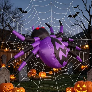 9 FT Width Halloween Inflatables Outdoor Decorations Spider Blow Up Yard Decoration with Built in LED for Yard Garden Party Lawn