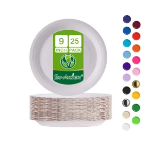9 Inch Disposable Biodegradable Eco-Friendly Paper Plates 100% Compostable for Restaurants Home Parties Catering