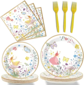 96 Pieces Talking Party Tableware Set Truly Fairy Theme Birthday Party Table Decoration Supplies Tea Luncheon Garden Paper Plate