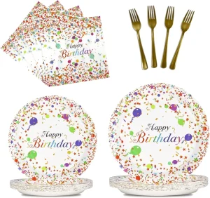 96PCS Serve 24 Birthday Party Supplies Happy Birthday Plates and Napkins Dinnerware Set for Birthday Party Decorations