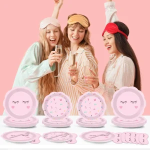 96Pcs Spa Party Decorations Disposable Paper Plates Napkins Pink Sleepover Tableware Set for Slumber Spa Party Supplies
