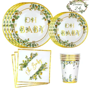 96pcs Oh Baby Themed Baby Shower and Kids Birthday Party Supplies Eco friendly Paper Disposable Tableware Set
