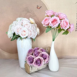 9Head Simulated Silk Rose With Pearl Design Perfect For Wedding Home Garden Decoration