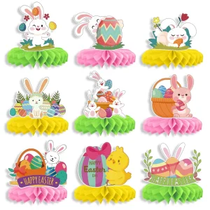 9PCS 15cm Eco Friendly Paper Easter 3D Bunny Honeycomb Centerpiece Cute Rabbit Table Decorations for Girl Birthday Party