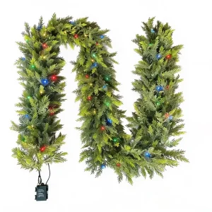 9ft LED Battery-Operated Artificial Christmas Garland with Pine Cones