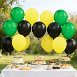 A Set of Latex Balloons 30pcs in Yellow Black and Green Perfect for Decorating Festive Parties Birthday Celebrations