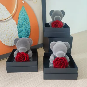 AM PFG09B Ammy Eternal Flower With Teddy Bear Gift Box Reserved Flower in Gift Box Valentine’s Day Mother’s Day Gifts