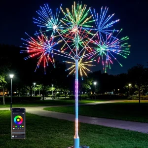 APP Control Metal LED Firework Light RGB Color Changing IP65 Waterproof Outdoor Garden Christmas Party Decor Pixel Fairy String