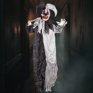 AROMA 63″ Hanging Halloween Clown Decor with Flashing Eyes&Creepy Sound for Halloween Party or Haunted House PopUp Store Display