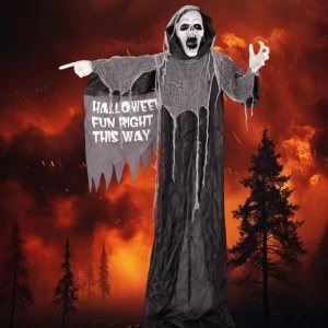 AROMA 63” Standing Light Up Reaper with Sound and Flashing Red Eyes for Decorations & Haunted House Displays