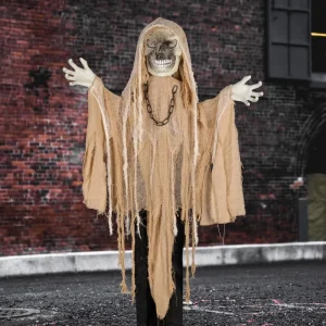 AROMA Life Size Animated Reaper Decoration with Flashing Eyes Moving Arms&Sound Effects for Haunted House Backyard Porch Balcony