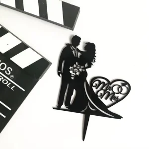 Acrylic Cake Toppers & Cupcake Inserts for Valentine’s Day Wedding Proposal Party Decorations Gold Silver Black 10x15cm
