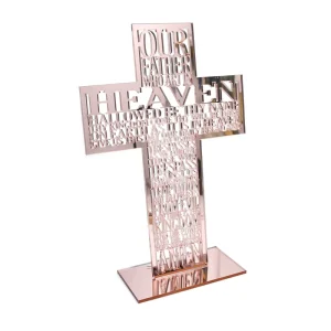 Acrylic Cross Decor with Lord’s Prayer Inscription Christian Religious Ornaments for Home Church Altar Table Decoration