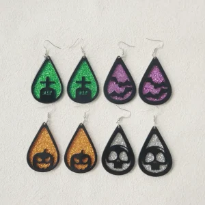 Acrylic Hyperbole Halloween Drop style Earrings Featuring Pumpkins Bats Skulls Grim Reaper Womens Dangle Earrings