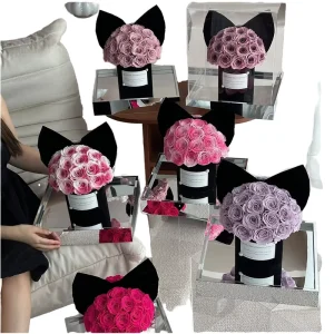 Acrylic Mushroom Head Rose Box Preserved Eternal Rose Box Medium Hug Bucket for Wedding Valentine’s Day Gift