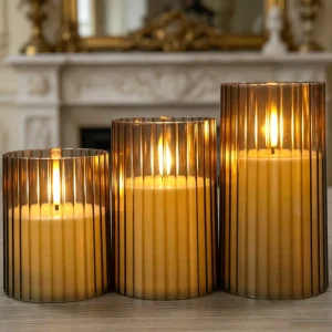 Acrylic Vertical Striped LED Cup Wax Bullet Electronic Candle Light for Home Christmas Ornament