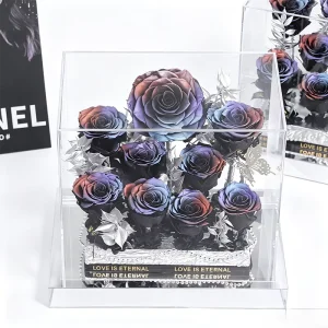 Active Love Gradient Color Preserved Flower Glacier Butterfly Rose Acrylic Flower Box for Valentine’s Day and Christmas