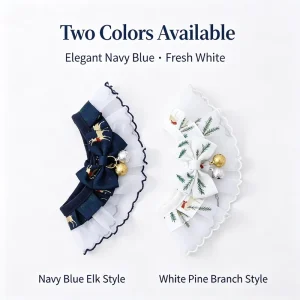 Adjustable Christmas Pet Bandana with Bow Tie Bell Lace Neck Scarf for Cats Small Dogs Holiday Party Photo Prop Costume