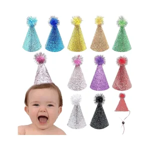 Adjustable Happy Birthday Design Party Hat with Pom Poms for Christmas Halloween Easter Celebrations Party Decorations