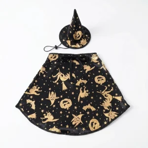Adjustable Plastic Halloween Pumpkin Ghost Print Cape Set Winter Pet Decorations for Cats Dogs Holiday Hat Outdoor Use