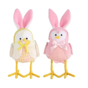 Adorable Rabbit Ear Bird Easter Birds Toys 15CM Pink and Yellow Standing Birds Easter Ornaments