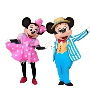 Adult Cartoon Mouse Mascot Costume Polka Dot Jumpsuit with Ear Headpiece for Theme Park Uniform Stage Performance Halloween Wear