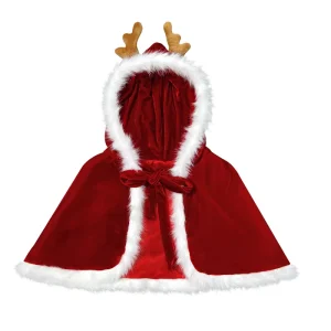 Adult Christmas Cloak Costume Red Velvet Cape Deer Hat Faux Fur Trim Holiday Character Performance Wear