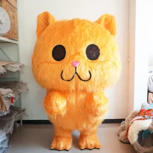 Adult Cute Inflatable Big Head Cat Costume Long Fur Plush Mascot for Carnival Festivals Holidays Party Event Props