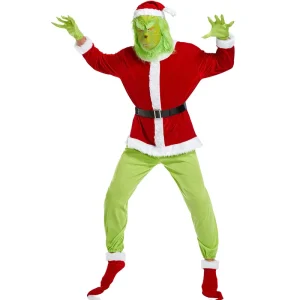 Adult Male Christmas Costume Halloween Set Green Christmas Party Costume Set Christmas Costume