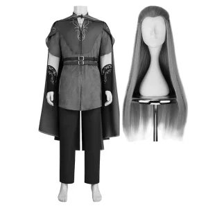 Adult Medieval Forest Elf Cosplay Outfit Vintage Embroidered Cape Cuffs and Long Wig Set for Themed Party & Stage Performance