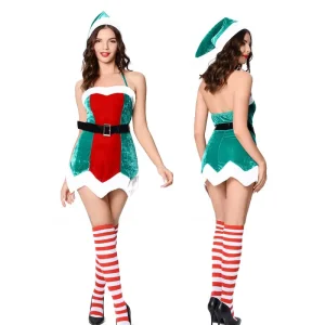 Adult Women Exotic Christmas Sexy Lingerie Set Nightclub Short Dress Santa Elf Costume Polyester TV & Movie