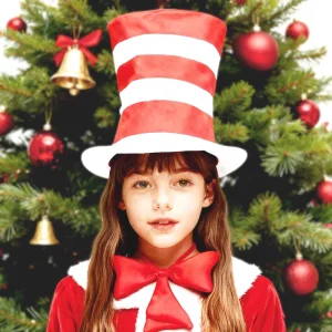 Adults Kids Unisex Christmas Striped Tall Top Hat Colorful Bow Tie Soft Plush Party Festival Holiday Costume Accessory Women Men