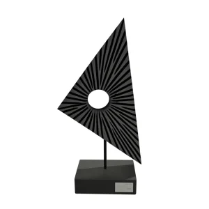 Aesthetic Sunburst Triangular Wood Sculpture Black Geometric Art Piece for Minimalist Tabletop Shelf Console Home Accents