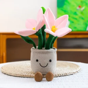 Aierflorist Creative Succulent Plant Green Leaf Hyacinth Flower Pot Decoration Toys with Charmingly Realistic Tulips Plush