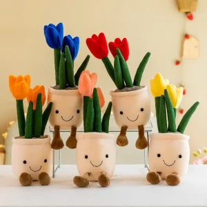 Aierflorist Creative Succulent Plant Ornaments Toy Fun Realistic Tulip Potted Plants Plush Office Home Decoration Items Plush