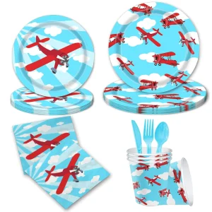Airplane Birthday Party Supplies 168 Pieces Airplane Themed Party Decoration with Inflatable Airplane Tableware Set