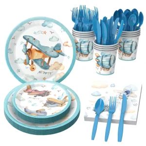 Airplane Party Decoration Tableware Paper Plates Cups Baby Party Baby Birthday Supplies