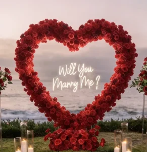 All in One Silk Eco Friendly Valentine’s Day Wedding Heart Decor with Backdrop Dried Roses Favors and Party Supplies