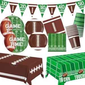 American Football Birthday Party Supplies Paper Plates Napkins Tablecover and Cupcake Toppers for Kids Sports Celebration Decor