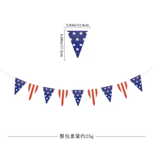 American Independence Day Decorations Colorful Triangle Flag Banner with Pulling Flowers for Party Decorations