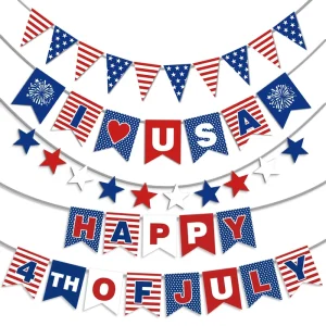 American Independence Day Party Decoration Banners Fireworks Heart Pentagram USA Stars Stripes DA21 Red Blue