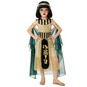 Ancient Egypt Girls’ Role Play Costume Pharaoh Set Halloween Dresses with Full Accessories Included