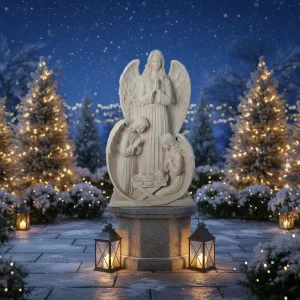 Angels Adoring Baby Jesus European Style Nativity Sculpture Molded Eco Friendly White Resin Statue for Religious Christmas Decor