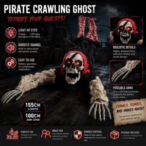 Animated Crawling Pirate Skeleton with Light-Up Eyes for Halloween Outdoor Garden and Haunted House Decor