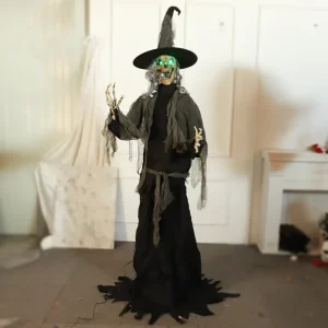 Animated Decor Animatronics Electric Induction Mechanical Halloween Large Witch Swinging Glow Ghost Skeleton Ornament