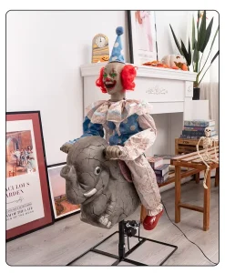 Animated Decor Haunted Ornament Elephant Riding Clown Electric Induction Glowing Sound Activated Halloween Joker Rocking Car