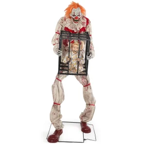 Animated Swinging Joker Props Halloween Large Electric Induction Glowing Cage Clown Ghost Festival Horror Ornament Decoration