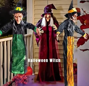 Animated Talking Witch Halloween Decoration with Red Eyes Hanging Haunted House Prop
